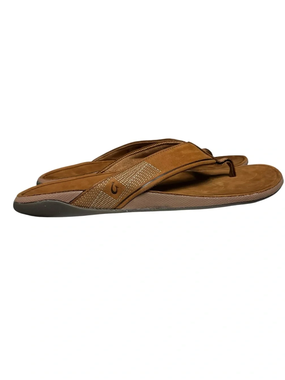 🌻NEW NWOT OluKai Tuahine Sandals Waterproof Leather Flip Flops Brown Mens 12